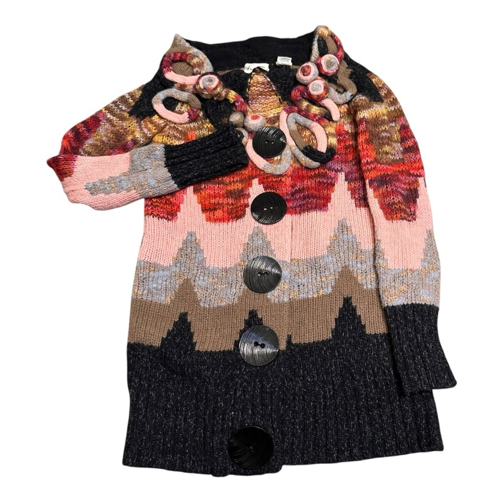 Anthropologie Moth Wool Blend Loop Neck Zigzag Sweater Coat‎ XS